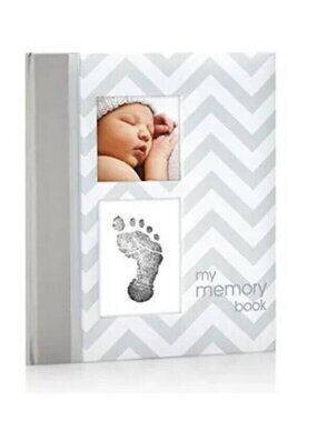 Pearhead Chevron Baby Book with Clean-Touch Ink Pad Included Gray